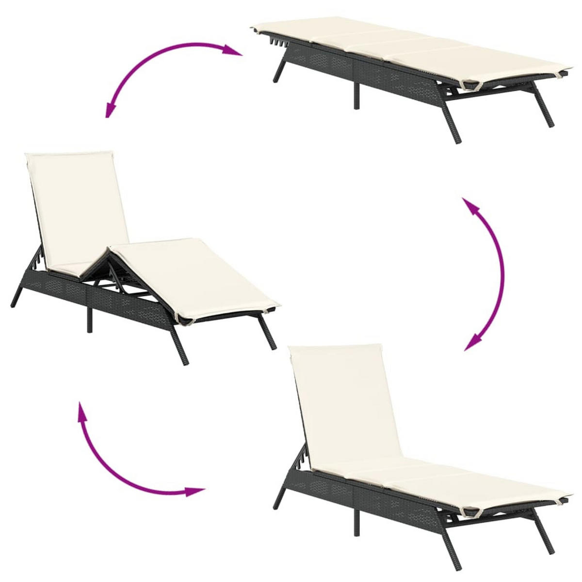 SONNENLIEGE Mit Auflage Schwarz Poly-Rattan - Schwarz, Kunststoff (59/85/200cm) - vidaXL