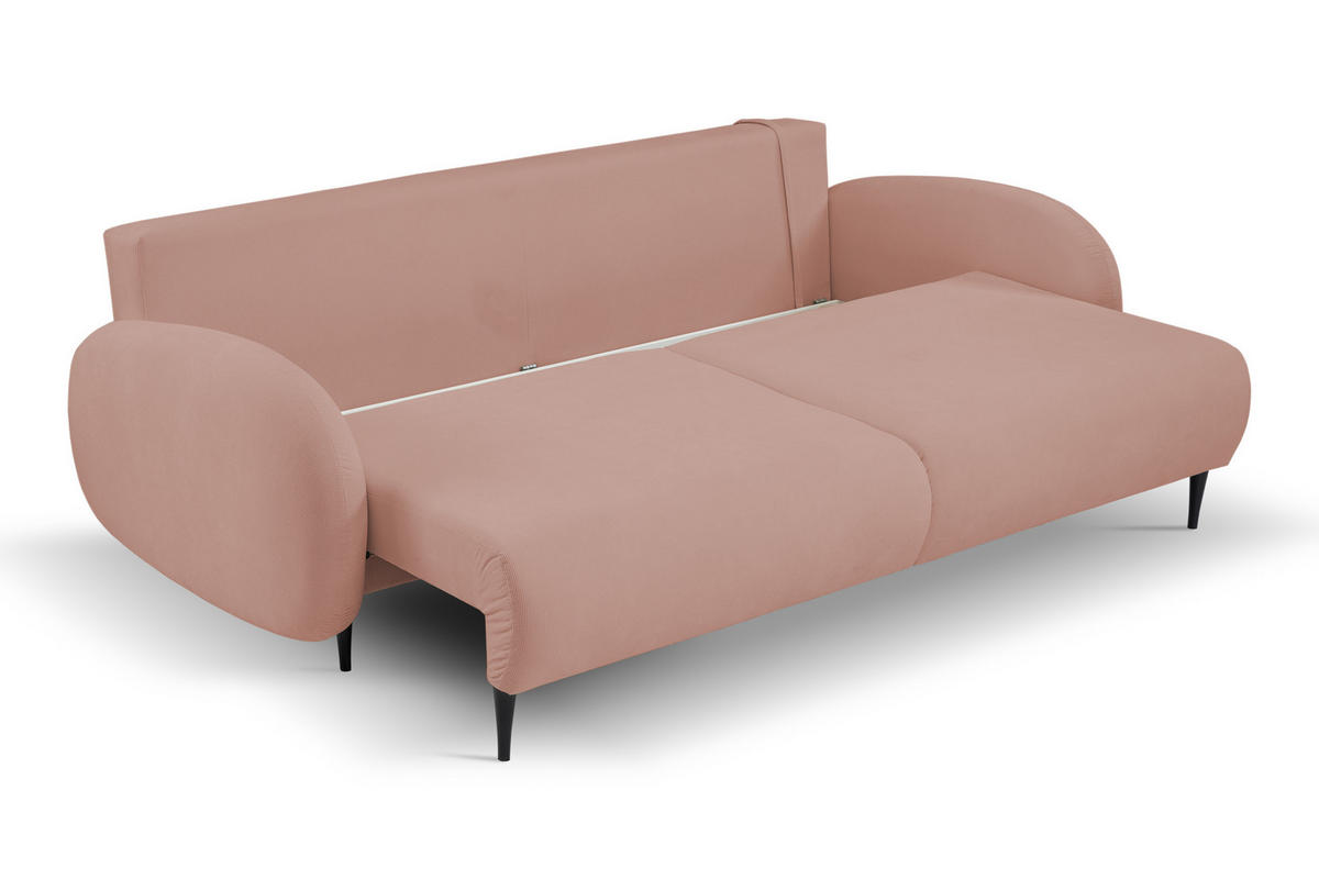 SOFA SOFT RunAgin Mit Schlaffunktion Und Bettkasten, PUR-Schaum, Schwarze Kunststofffüße, lose Rückenkissen, freistehend, 232x109x95 cm Rose - Rosa, Holz/Textil (232/95/109cm) - DomoHome