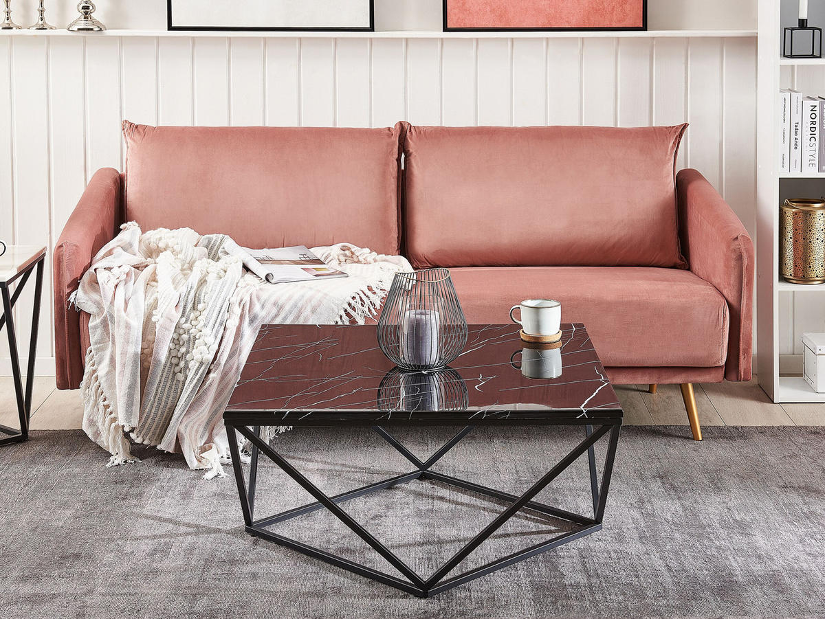 COUCHTISCH Marmor Optik schwarz quadratisch 80/80 cm Malibu - Schwarz, Holzwerkstoff (80/80/40cm) - Beliani