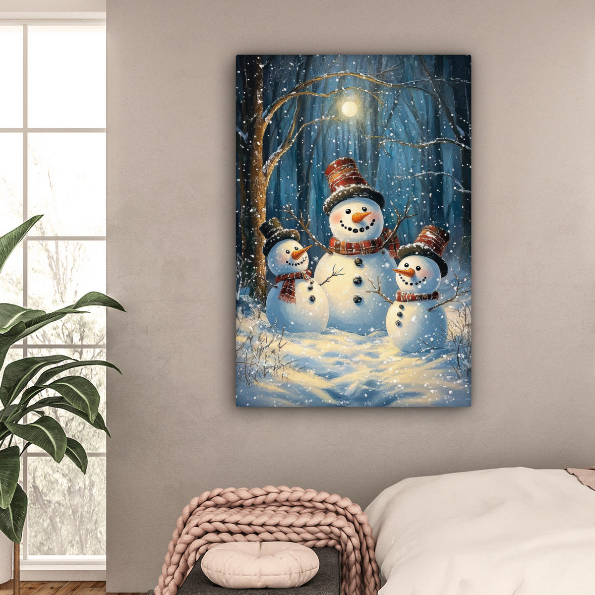 LEINWANDBILD Schneemann - Schnee - Winter - Wald 80x120 cm - Hellblau, Textil (80/120cm) - MuchoWow