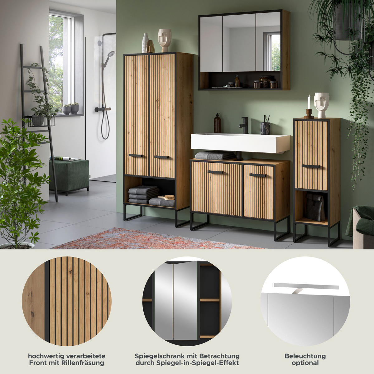 BAD-SET BAGNO 4-tlg. (B/H/T: ca. 199/192/36 cm) in Artisan Oak Nachbildung/Artisan Oak Nachbildung - Eiche Artisan, Holzwerkstoff (199/192/36cm)