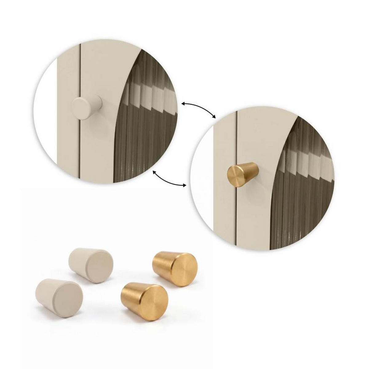 NACHTTISCHE 2er-Set Industrial-Design aus Metall mit 1 Tür aus geriffeltem Glas, Beige - ELIN - Beige, Metall (50/60/40cm) - Sicaan