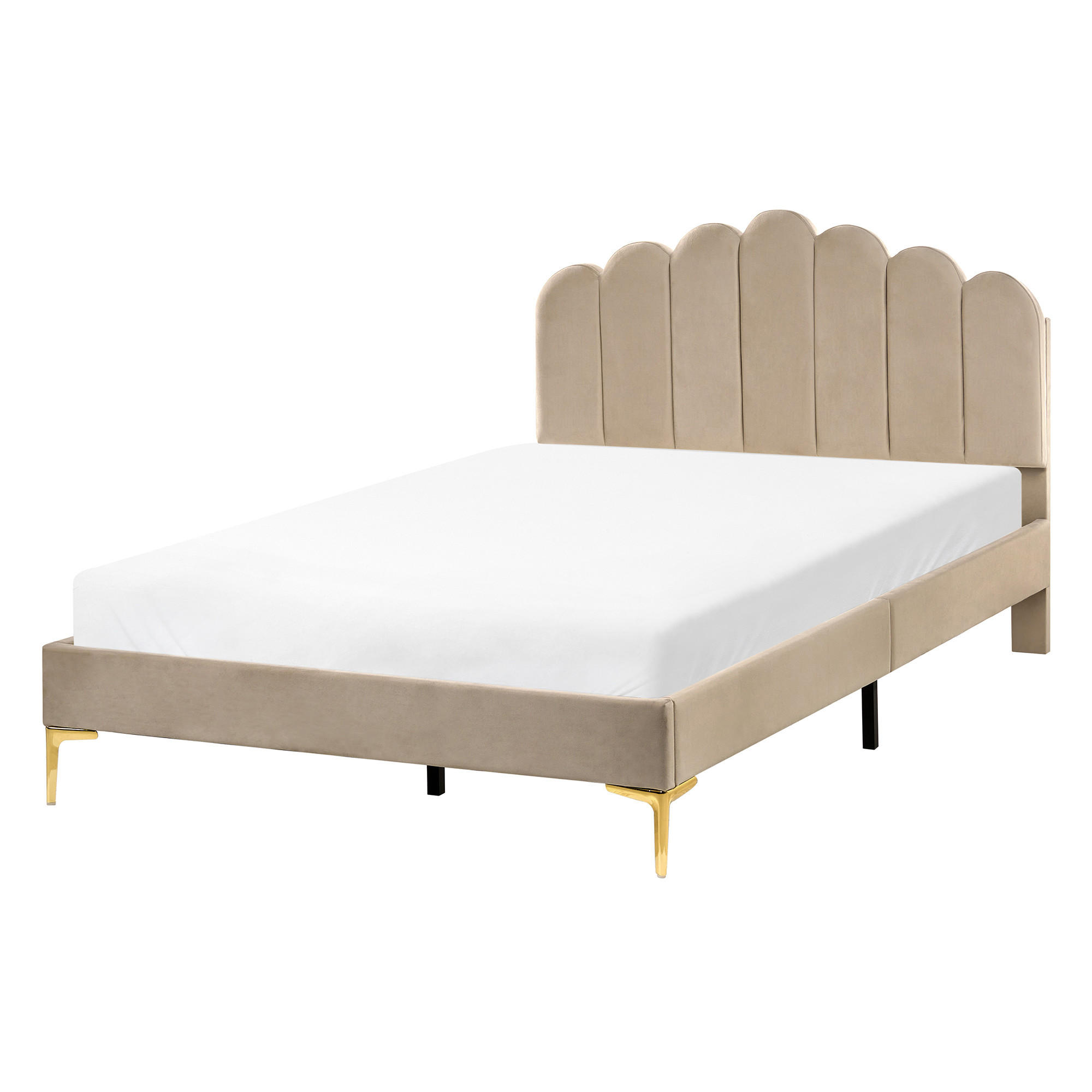 Beliani POSTEL s roštem 120/200 cm Sametová látka Taupe Sauvian