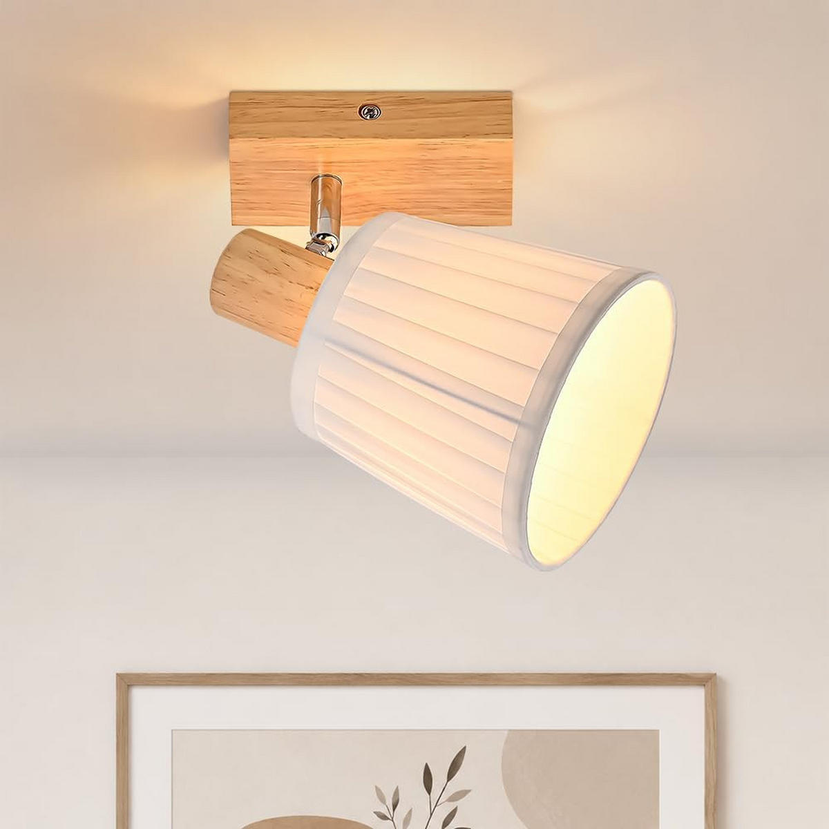 DECKENSTRAHLER Glyveth 20/13/16 cm - Weiß/Braun, Holz/Textil (20/13/16cm) - ZMH