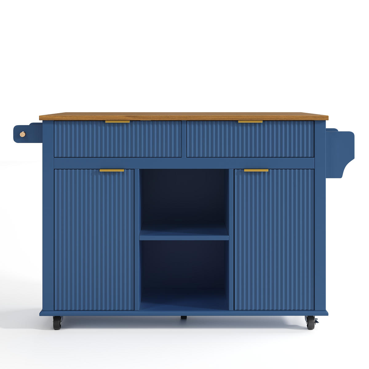 KÜCHENINSEL auf Rollen 143/45/89.5 cm Blau mit klappbarer Arbeitsplatte, 2 Schubladen und Stauraum - Blau, Holz/Holzwerkstoff (45/89.5/143cm) - Oxeza