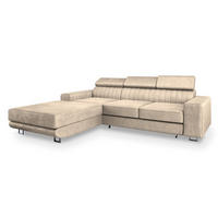 ECKSOFA NOTO L-S Creme Velours-Stoff mit Schlaffunktion - Creme, Holz (267/190cm) - MASSENO
