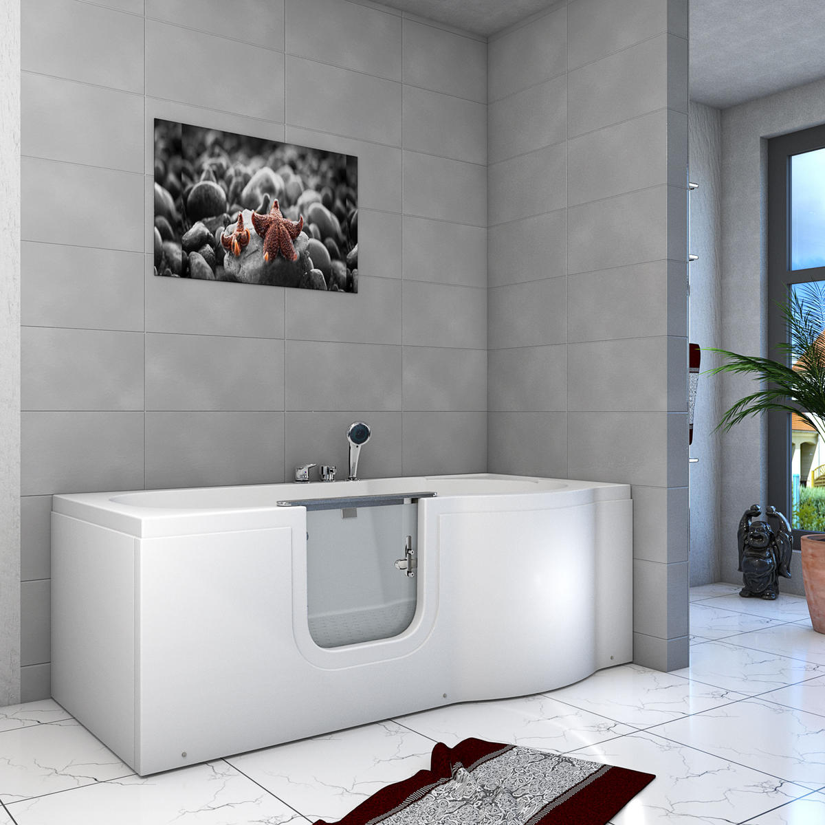 SENIORENBADEWANNE mit Tür S12-EH-L 170x85cm - Weiß, Glas/Kunststoff (85/60/170cm) - AcquaVapore by Sandra Jentho