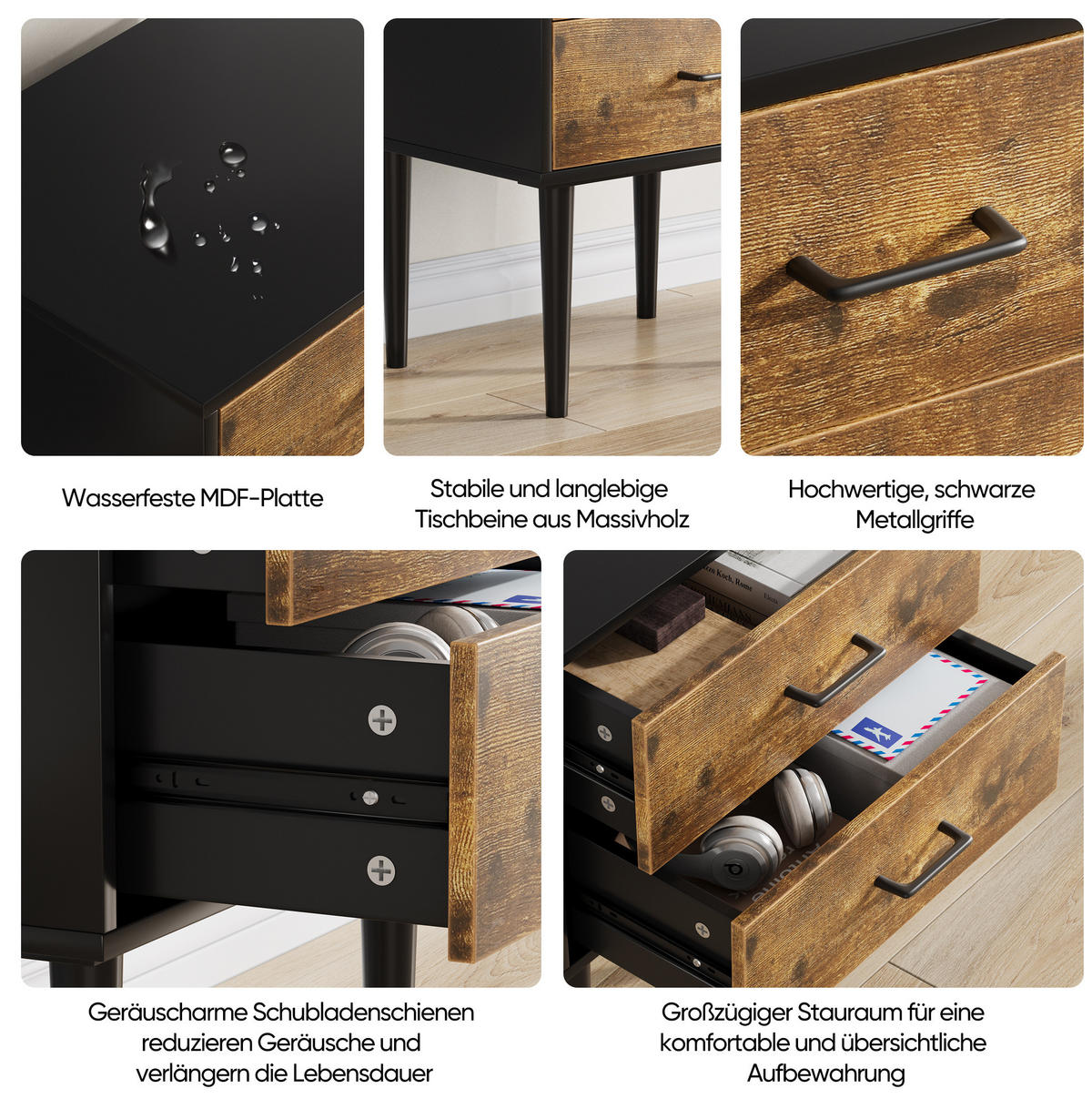 NACHTTISCH aus MDF mit 2 Schubladen, 50,8/38,1/33,47 cm, Braun - Braun, Holzwerkstoff (38.1/33.47/50.8cm) - Redom