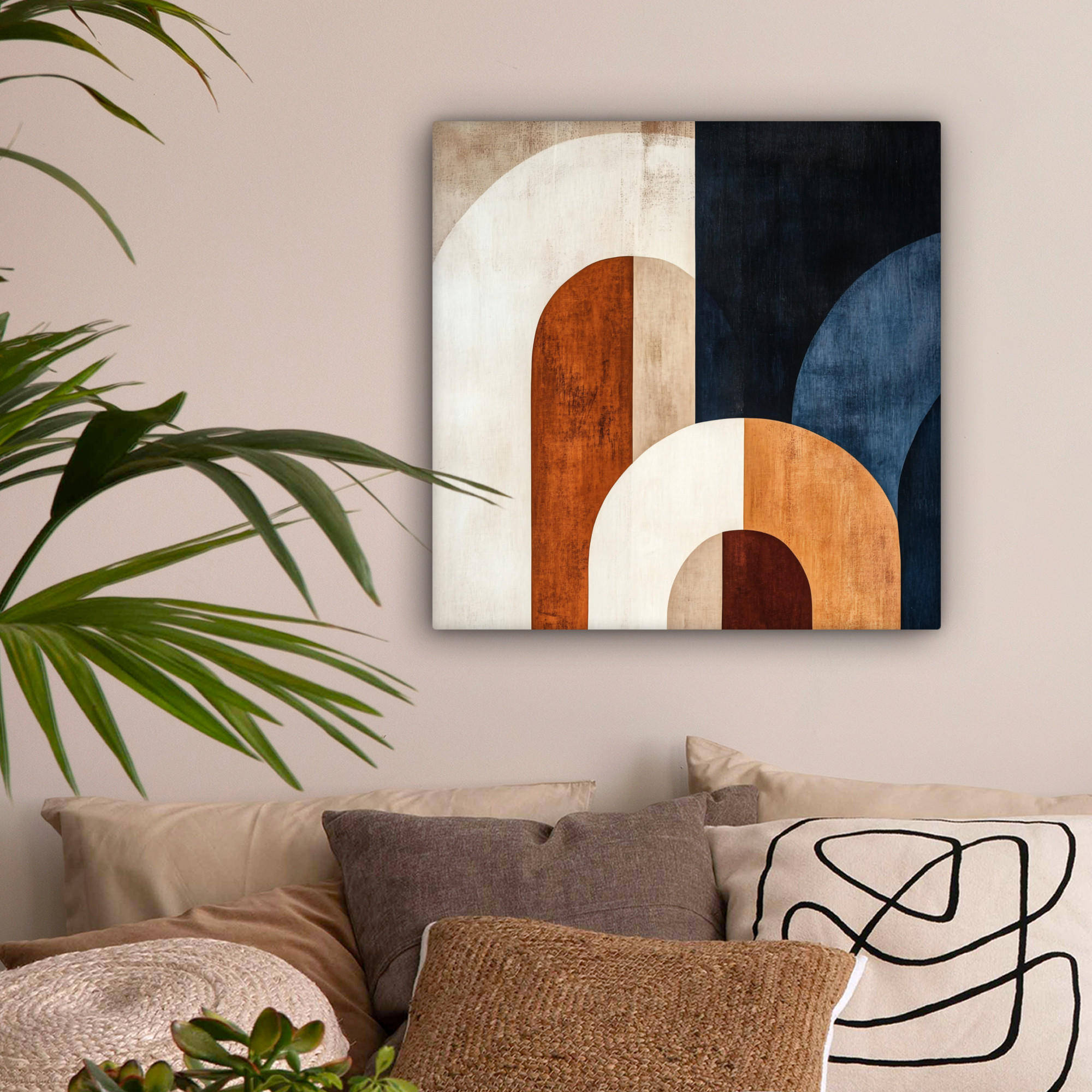 LEINWANDBILD Abstrakt - Formen - Dunkelblau 50x50 cm - Cognac, Textil (50/50cm) - MuchoWow