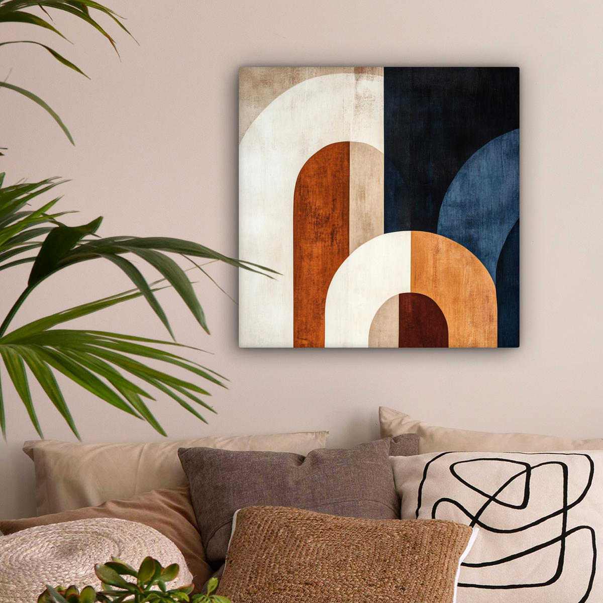 LEINWANDBILD Abstrakt - Formen - Dunkelblau 50x50 cm - Cognac, Textil (50/50cm) - MuchoWow