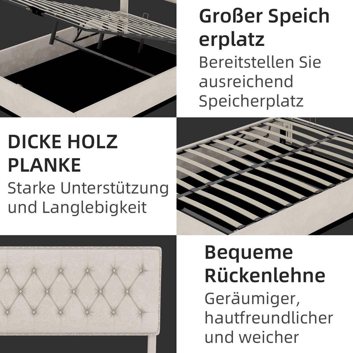 POLSTERBETT 160x200 cm Stauraum hydraulisch beige - Beige, Textil (160/200cm) - LEBENLANG