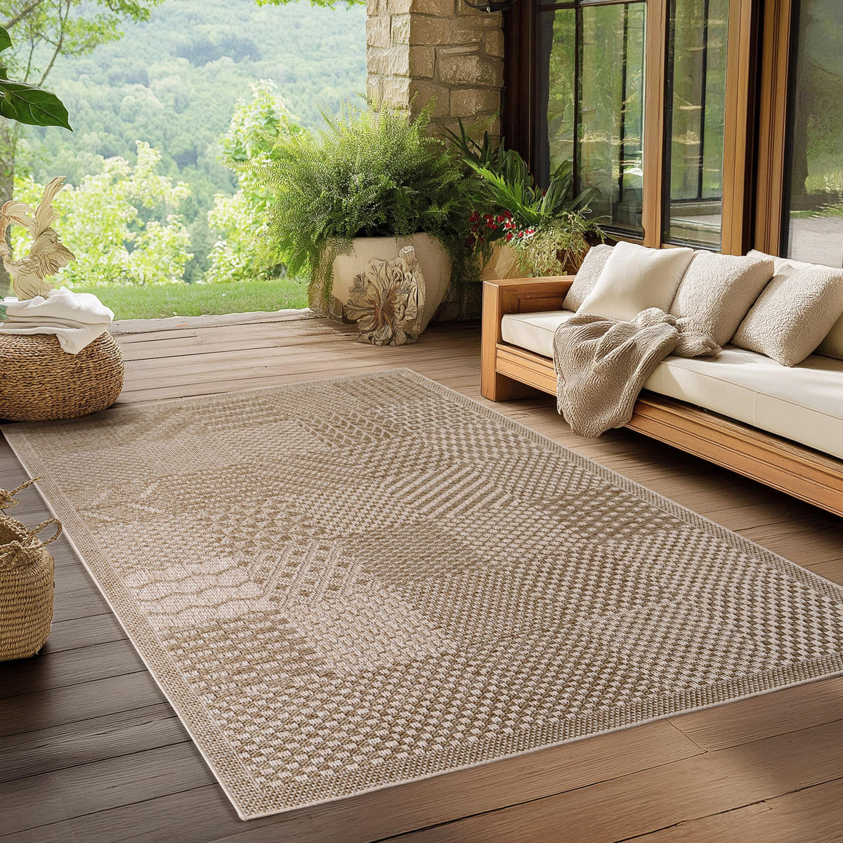 TEPPICH In-/Outdoor Flachgewebe Karomuster Polypropylen Küche Beige Rechteckig 240x340 - Beige, Textil (240/340cm) - KADIMA DESIGN