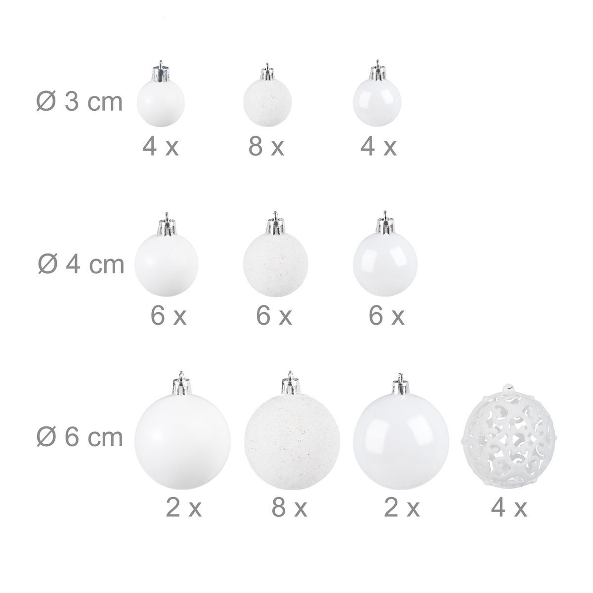 WEIHNACHTSKUGELN-SET 50-tlg. - Weiß, Kunststoff (6/7/6cm) - Relaxdays