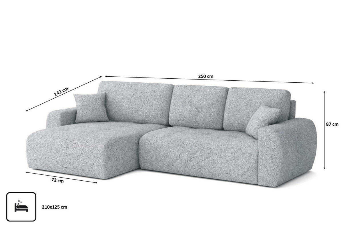 ECKSOFA Mit Schlaffunktion Und Bettkasten L-Form Ivo L, Chenille-Stoff Artico, Cement, Links - Hellgrau, Holz (250/142cm) - Kaiser Möbel