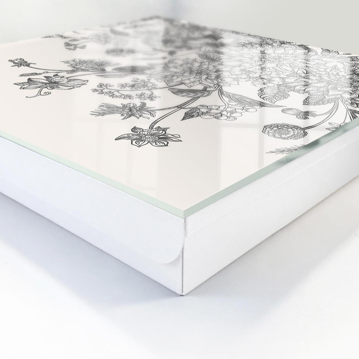 SCHLÜSSELBOX Weiß 30x30 cm – Türöffnung nach rechts - Florale Eleganz - Schwarz, Metall (30/30/5cm) - TULUP