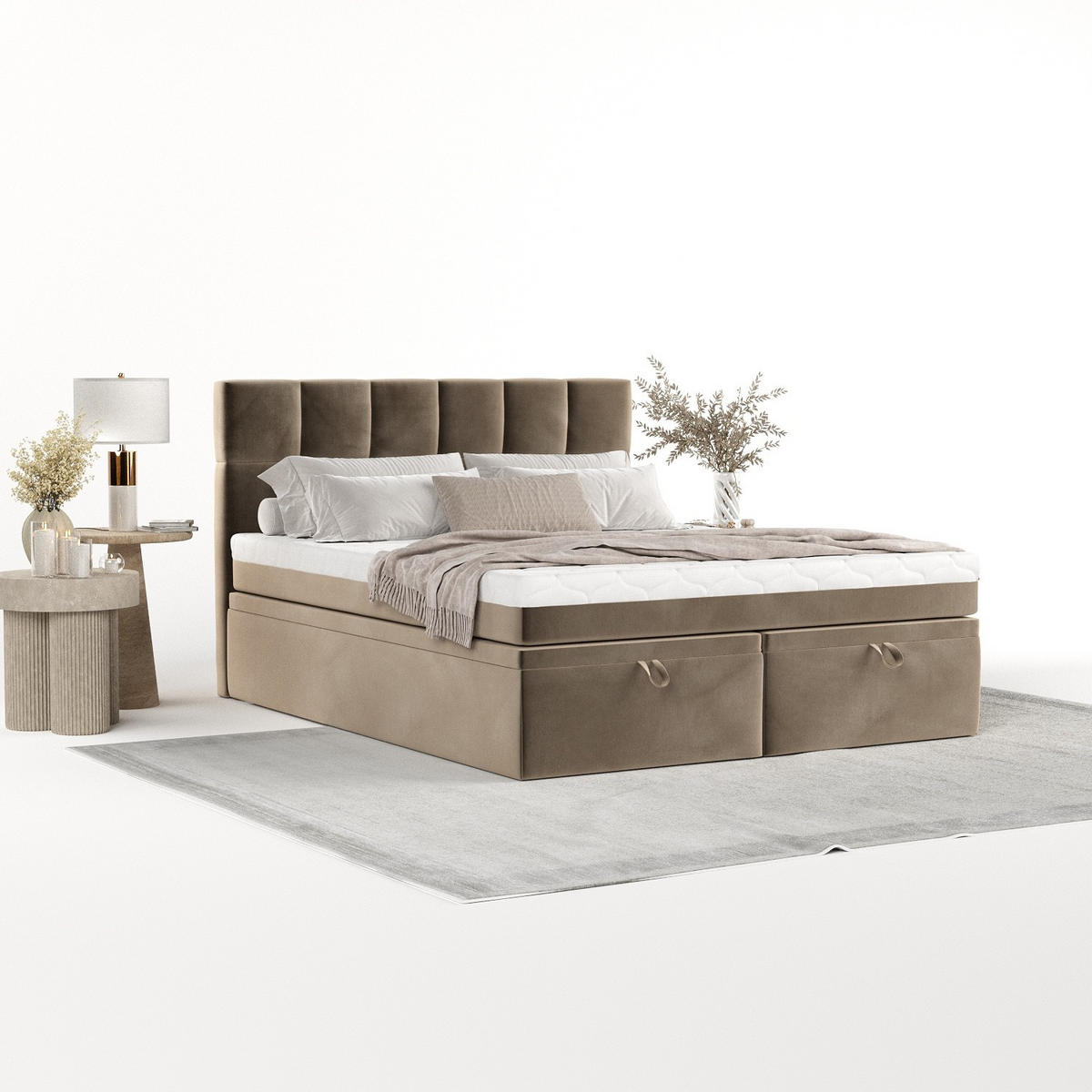 BOXBETT Elano 180/200 cm Taupe im Paros Stoff - Taupe/Schwarz, Holz/Holzwerkstoff (180/200cm) - AltaBeds