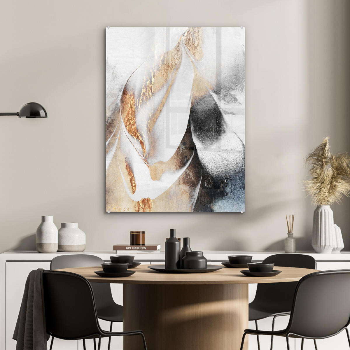 OBRAZ NA AKRYLOVOM SKLE Luxusné - abstraktné - zlaté - biele 60x80 cm - zlatá, sklo (60/80cm) - MuchoWow