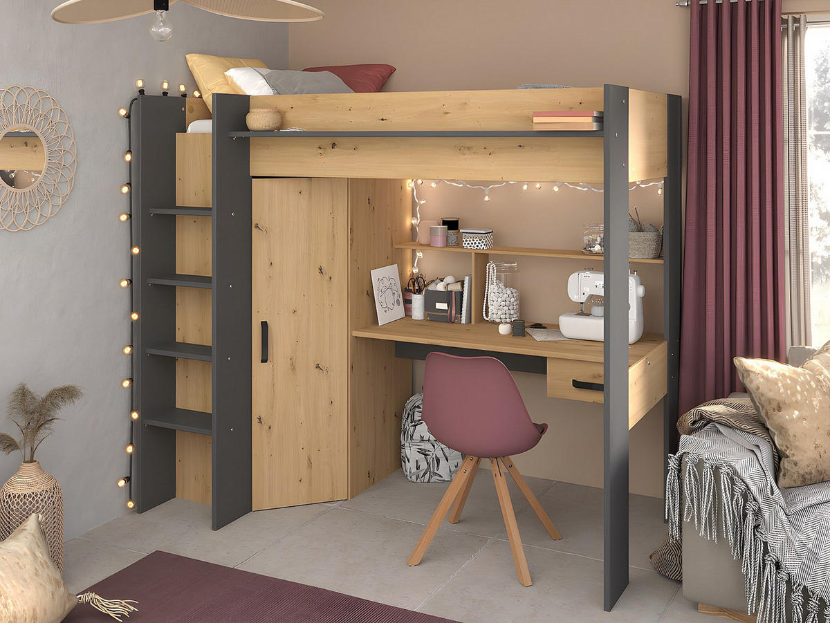 HOCHBETT - 1 -Sitzer - Holzspan - anthrazitgrau, naturfarben hell - AUCKLAND - Anthrazit, Holz (116.4/204.4cm) - Vente-Unique