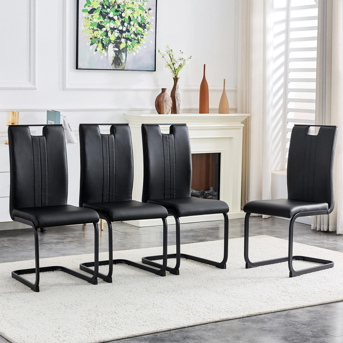 SCHWINGSTUHL DE-36785 4er-Set mit PU-Bezug und bogenförmigem Design Schwarz - Schwarz, Metall (40.5/98/52cm) - ComfortXL