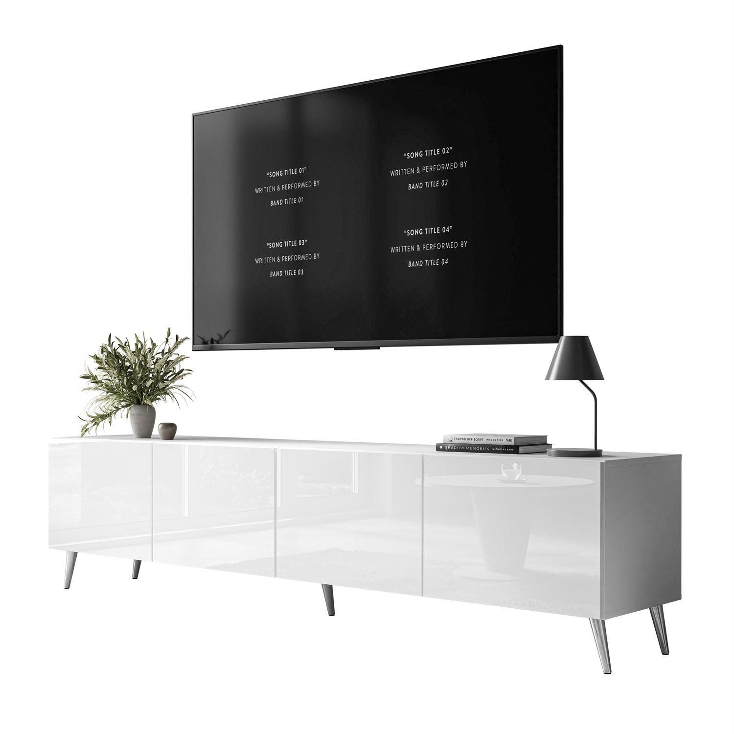 TV-ELEMENT AURA 200 Weiß Hochglanz – Beinfarbe: Chrom - Weiß, Holzwerkstoff (200/49/40cm) - Lookway