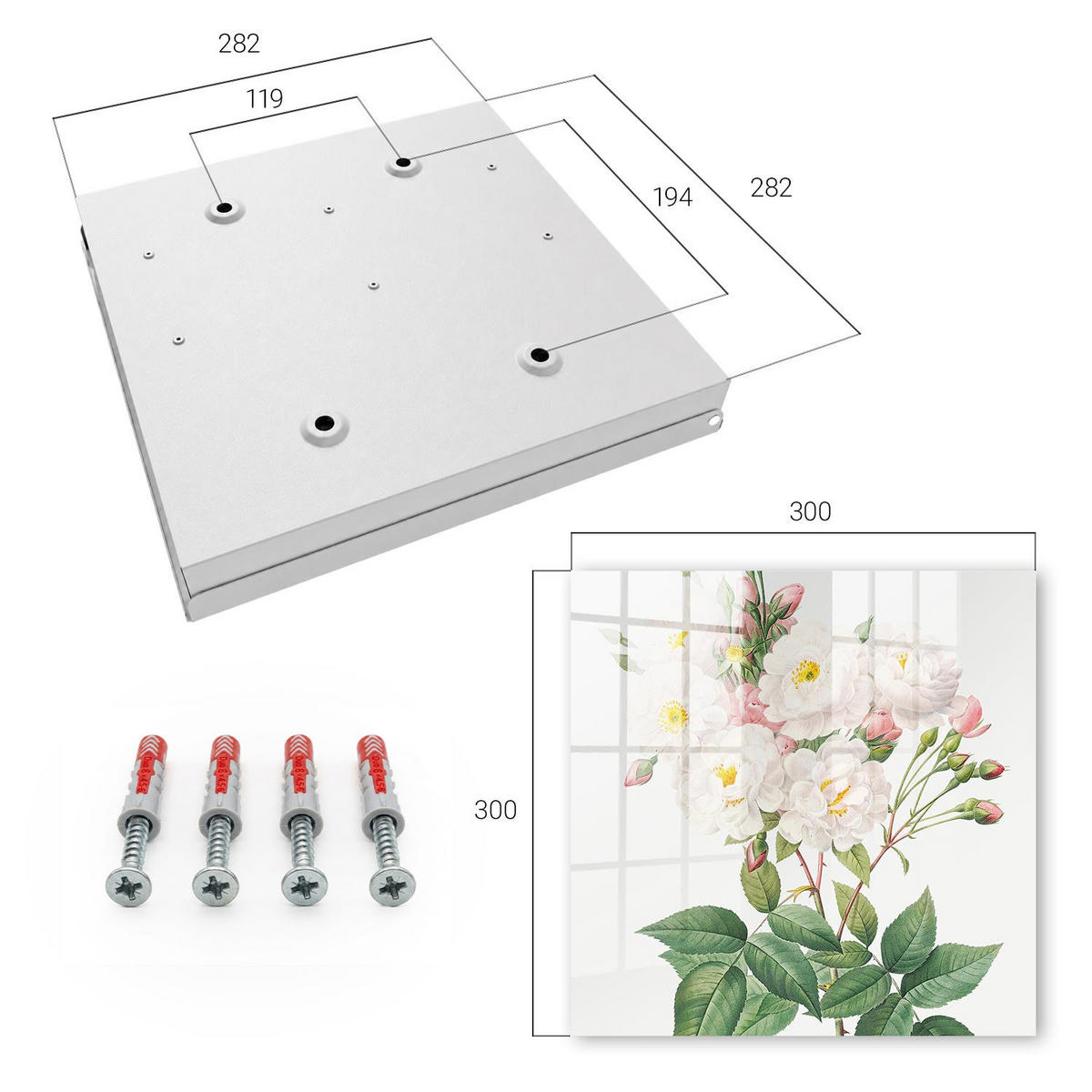 SCHLÜSSELBOX Weiß 30x30 cm – Türöffnung nach rechts - Blumenzauber - Weiß, Metall (30/30/5cm) - TULUP