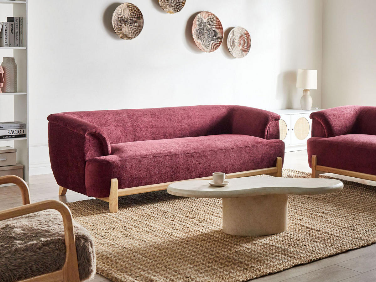 3-SITZER-SOFA Chenillegewebe Burgunderrot Alnor - Dunkelrot, Textil (205/67/85cm) - Beliani