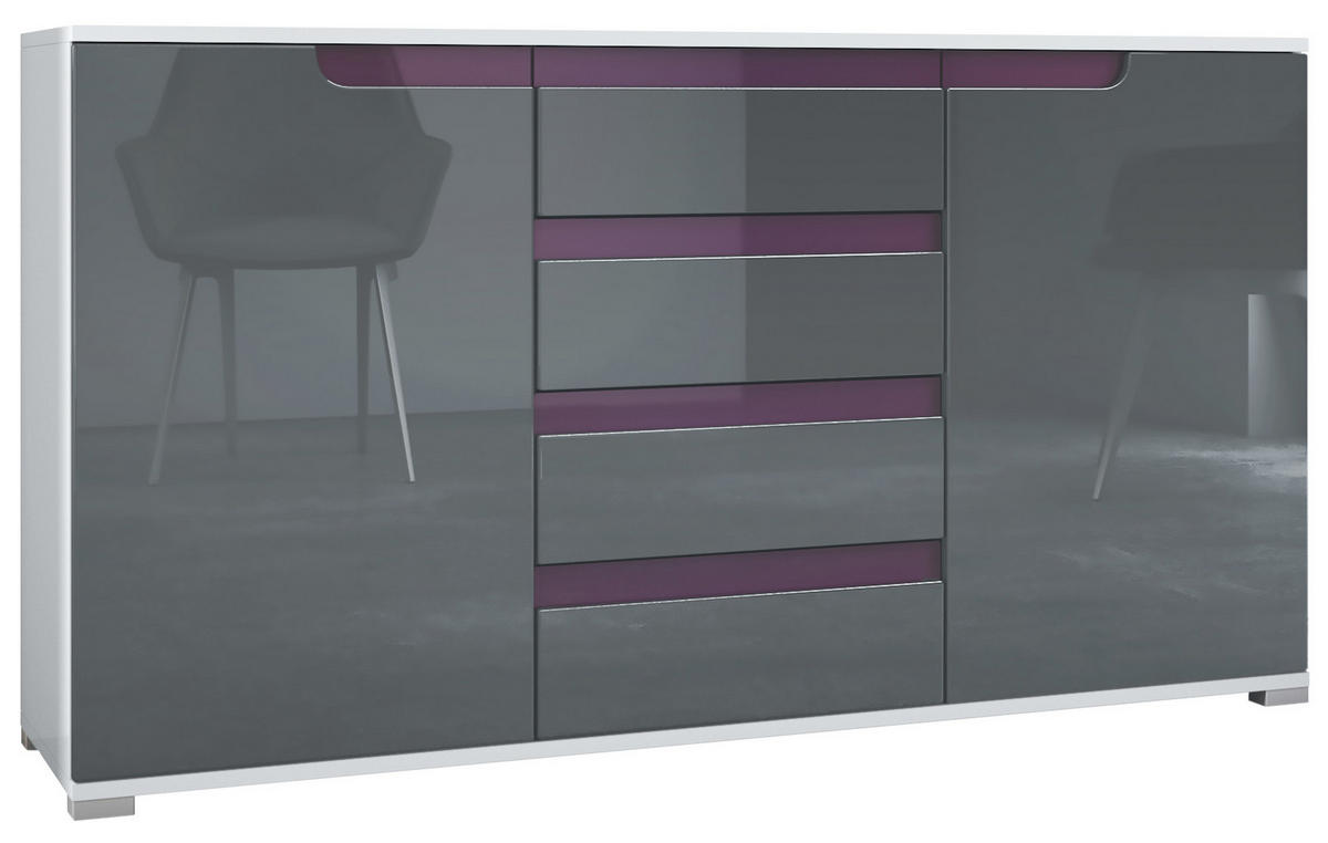 SIDEBOARD Sylt Grau Hochglanz / Brombeer Hochglanz - Grau, Holzwerkstoff (138.5/75.5/35cm) - Vladon