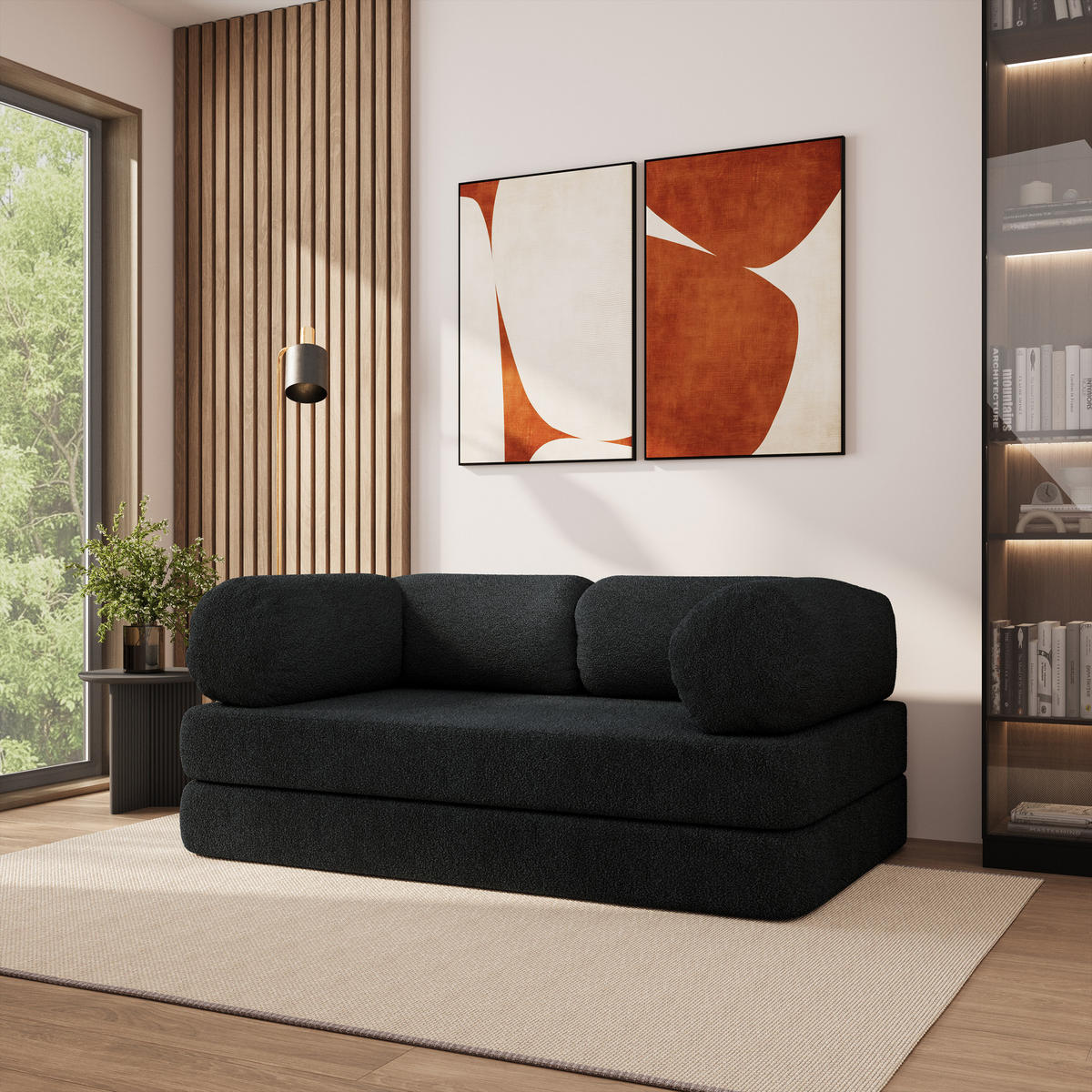 POHOVKA z pěny EIREN s funkcí spaní Buklé látka Černá - černá, textil (170/68/80cm) - MASSENO