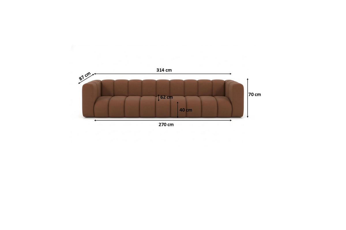 COUCH, Fünfsitzer-Sofa Grand, Veloursstoff Salvador, Dunkelbraun - Dunkelbraun, Holz (314/70/87cm) - Kaiser Möbel