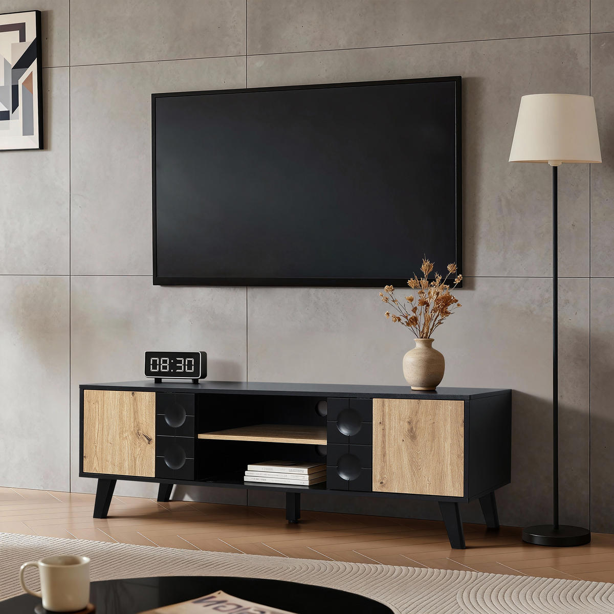 TV-SCHRANK in Natur und Schwarz B45 x T40 x H140 cm - Schwarz, Holz (140/48/40cm) - Hometopia