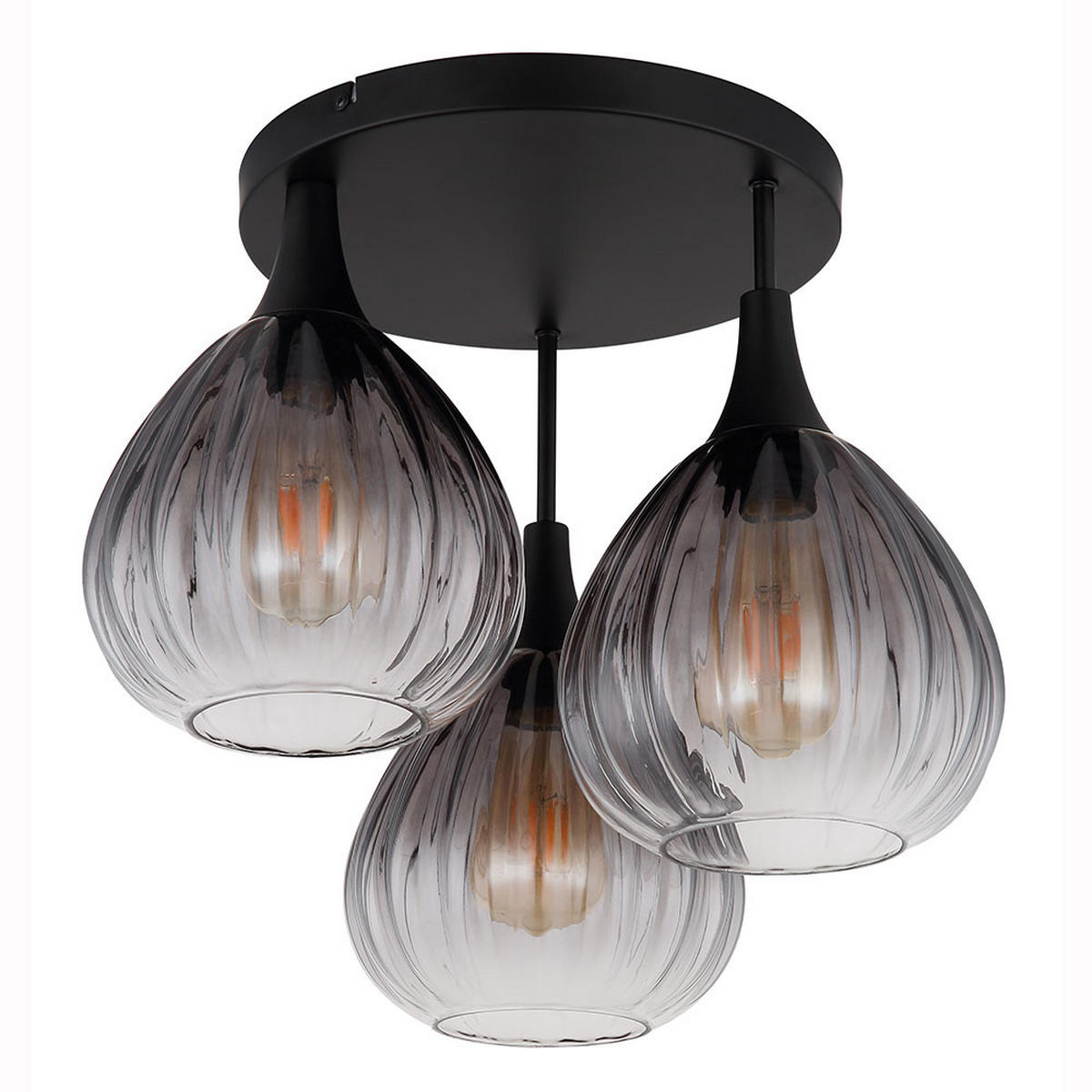 DECKENLEUCHTE Metall, Schwarz, Glas rauchfarben, 3-flammig - Schwarz, Glas (44/44/35cm) - Globo Lighting