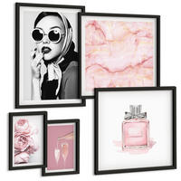BILDER SET 5er Set - 50x50 cm & 20x30 cm & 40x60 cm Schwarzer Rahmen - Stilvolle pinkfarbene Accessoires - Schwarz, Kunststoff (40/60cm) - TULUP