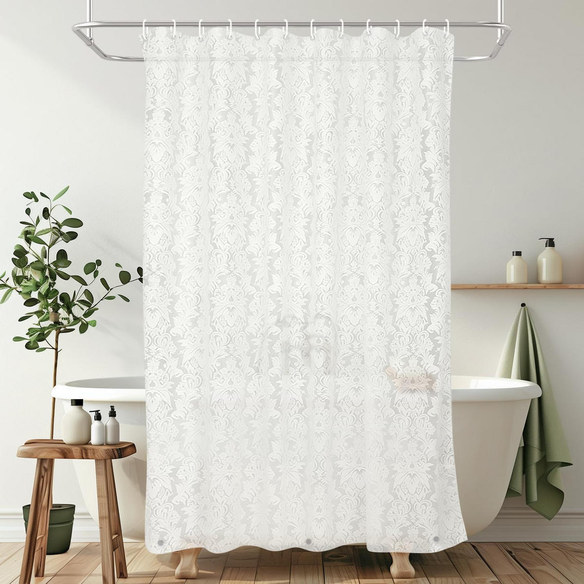 DUSCHVORHANG – Breite 200 x Höhe 200 cm – Inklusive Haken - Weiß, Kunststoff (200/200cm)