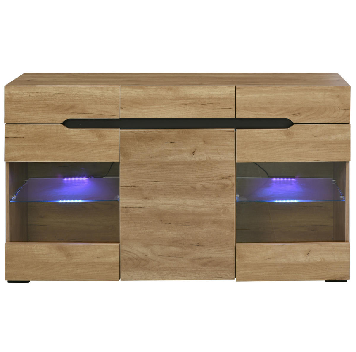 SIDEBOARD 140/35/80 cm mit 3 Türen, 3 Schubladen & LED in Eiche-Optik - Naturfarben, Holzwerkstoff (140/80/35cm) - BEAOK