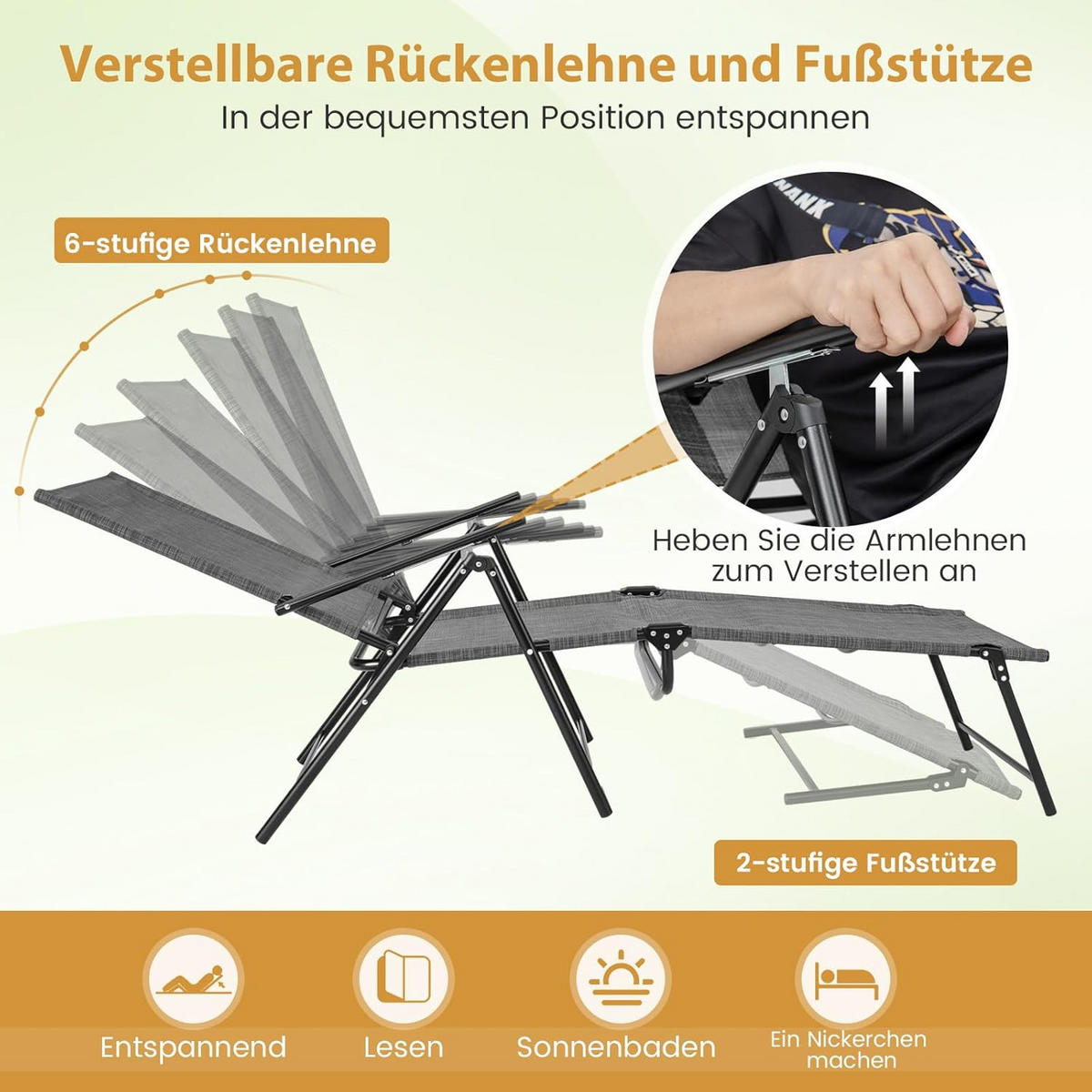 SONNENLIEGEN 2er-Set Grau - Grau, Metall (64/102/189cm) - COSTWAY
