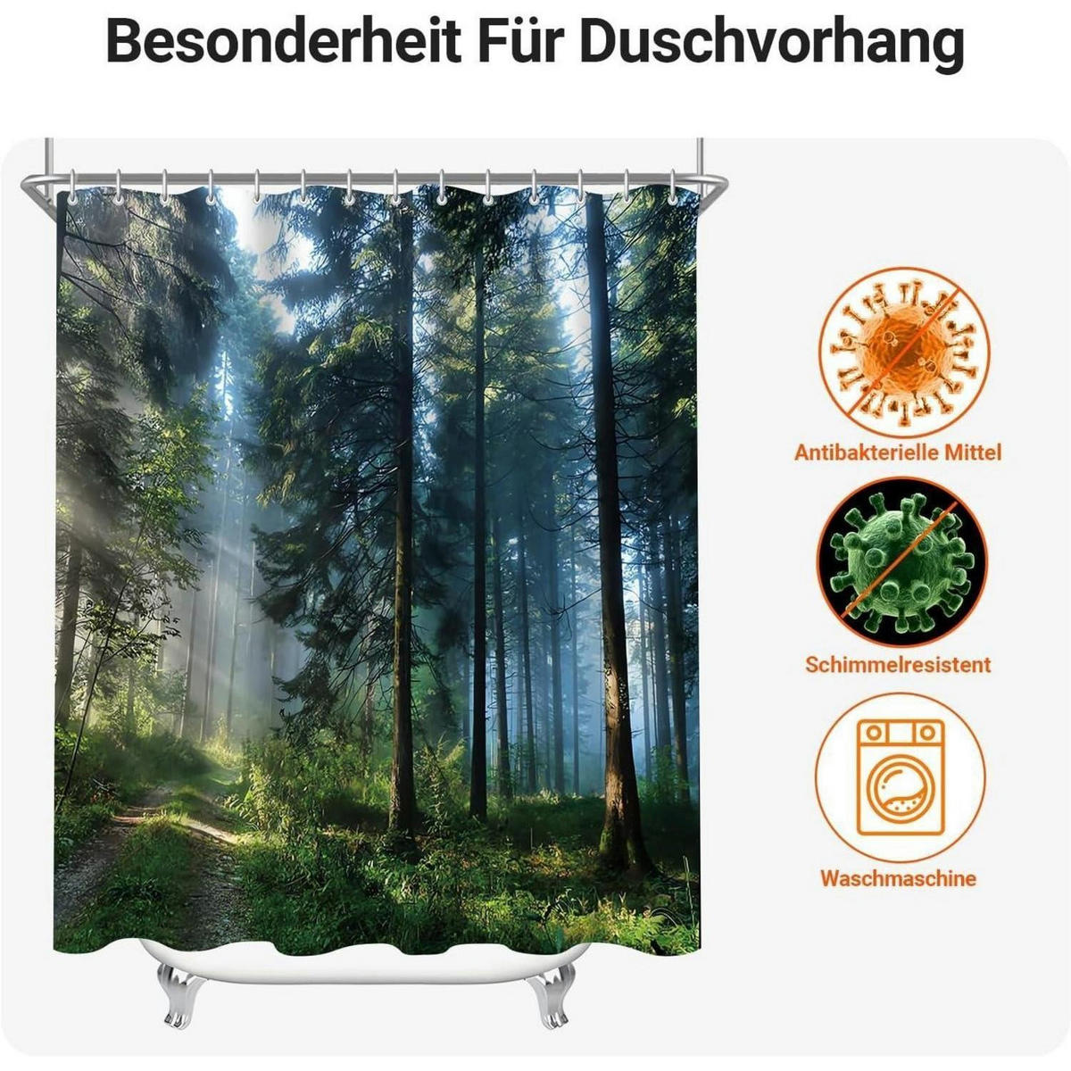DUSCHVORHANG Sunshine Forest 100 x 200 cm Textil Wasserabweisend Waschbar - Multicolor, Textil (100/200cm)