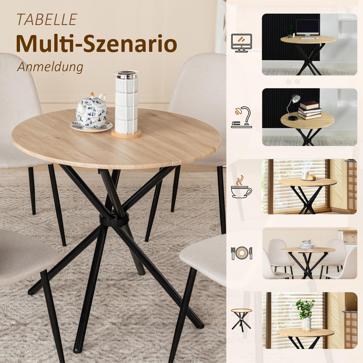 ESSTISCH 80/80/75 cm Beige - Beige, Holz/Metall (80/80/75cm)