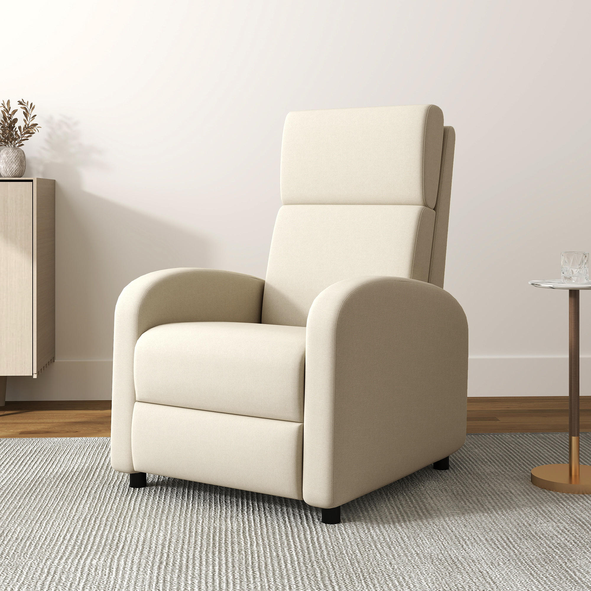 RELAXSESSEL gepolstert Fernsehsessel mit Liegefunktion bis 120 kg Belastbar - Creme/Schwarz, Kunststoff/Textil (64/102/86cm) - HOMCOM