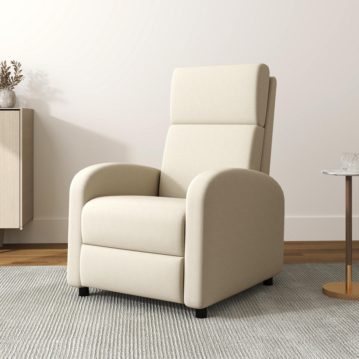 RELAXSESSEL gepolstert Fernsehsessel mit Liegefunktion bis 120 kg Belastbar - Creme/Schwarz, Kunststoff/Textil (64/102/86cm) - HOMCOM