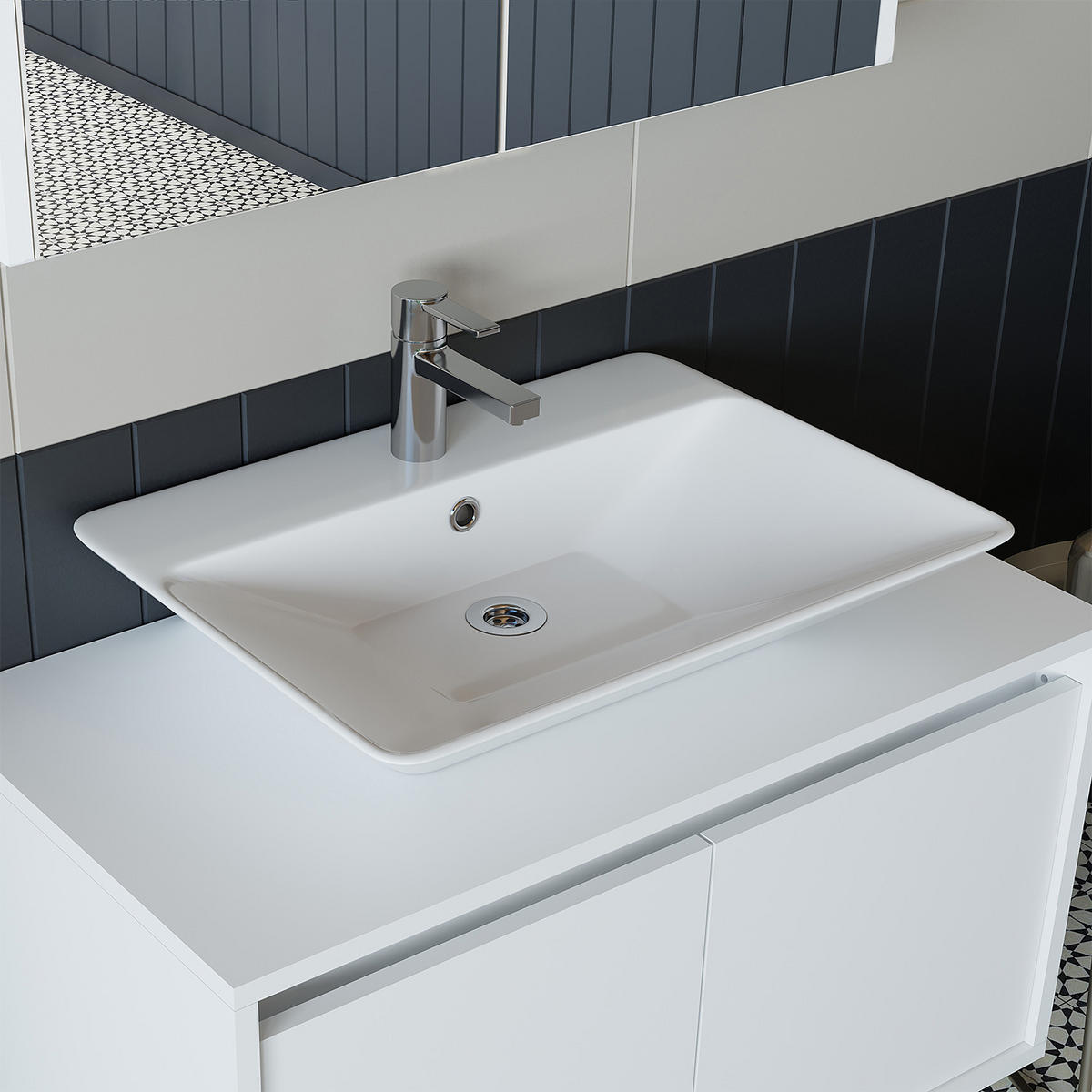 BADMÖBEL Set ATLANTIC-85 4-teilig - Weiß, Holzwerkstoff (85/150/45cm) - Roomart