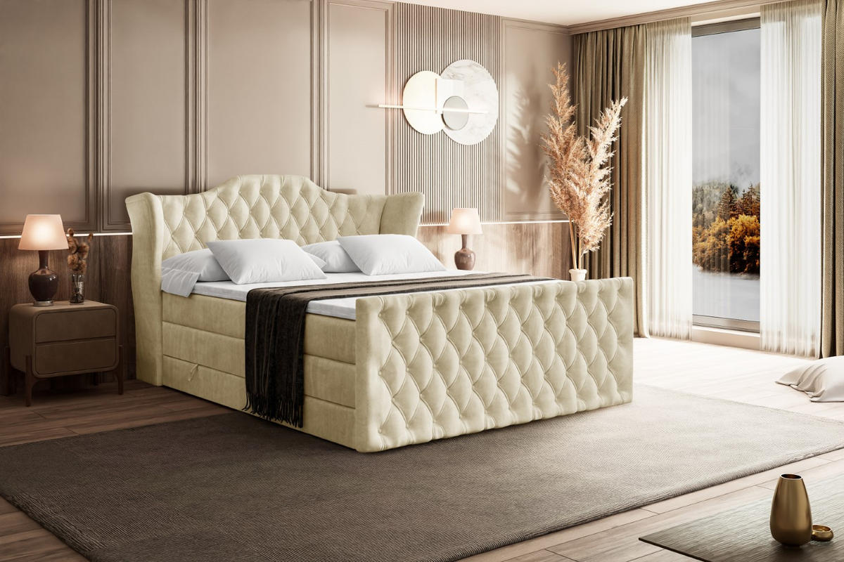 BOXSPRINGBETT VILA-Z KING - 160x200 - H3/H4 - Beige - Beige, Holzwerkstoff (160/200cm) - ALTDECOR