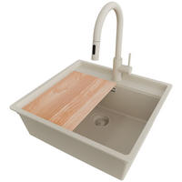 UNTERBAUSPÜLE GRANIT Bergen, 2-er set Beige 56/53 cm 1 Becken + Küchenarmatur 40/20 cm + Ablauf-Set + Schneidebrett ab 60er Unterschrank - Beige, Kunststoff (56/20/53cm) - Primagran