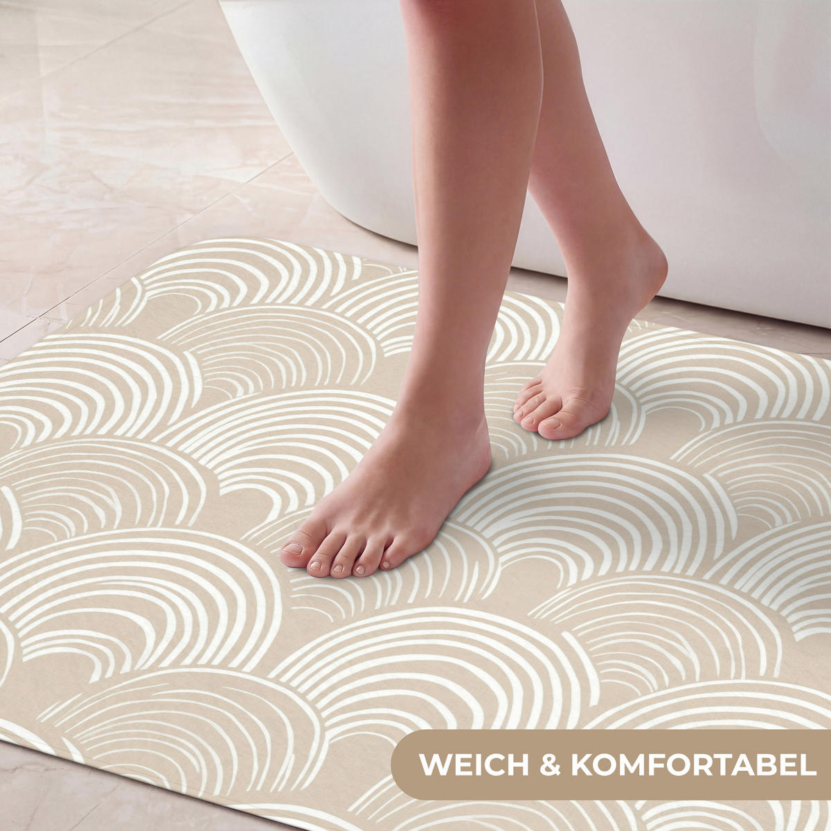 KOUPELNOVÁ PŘEDLOŽKA Vlny - Textura - Béžová 90x60 cm - kašmírová, textil/plast (90/60cm) - OnlyWow