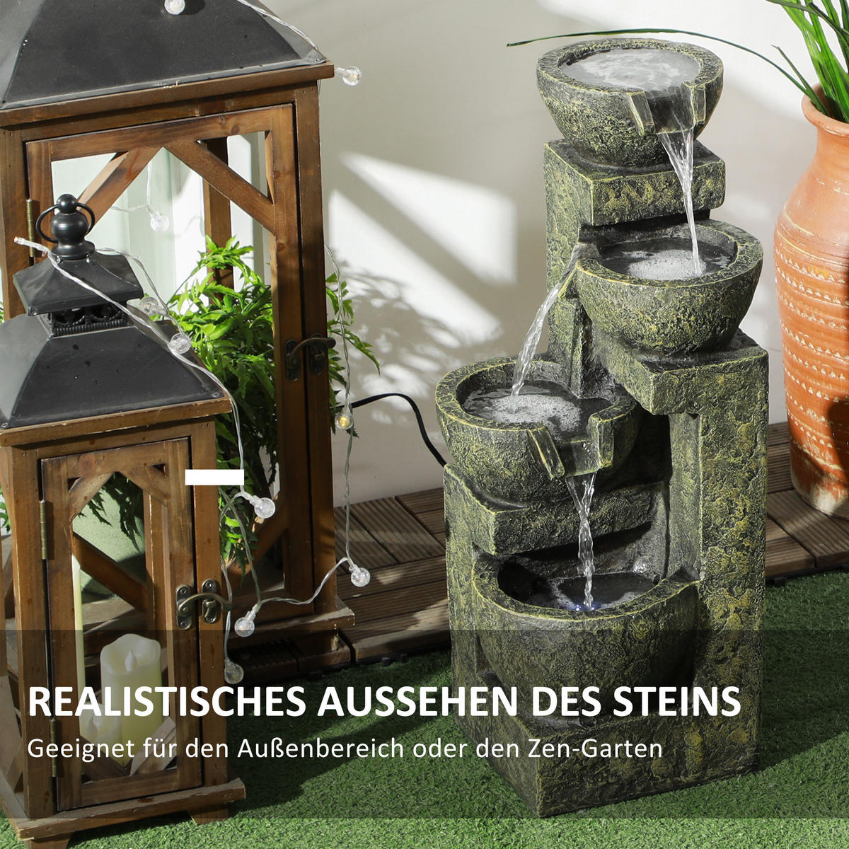 GARTENBRUNNEN, Kunstharz, Schwarz - Schwarz, Kunststoff (25/24/60cm) - Outsunny