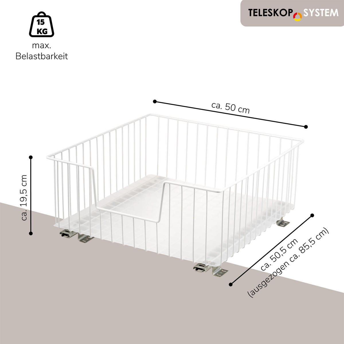 SCHRANK-KORBAUSZUG, weiß, Metall - Weiß, Metall (50/23/50.5cm) - bremermann
