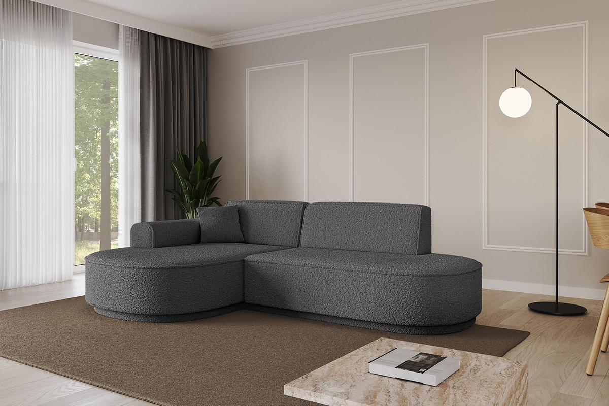 ECKSOFA Ottomane Links MARI-L1-v3 - 243x171x83 cm Grau Bouclé - Schwarz/Grau, Holzwerkstoff/Kunststoff (243/171cm) - ALTDECOR