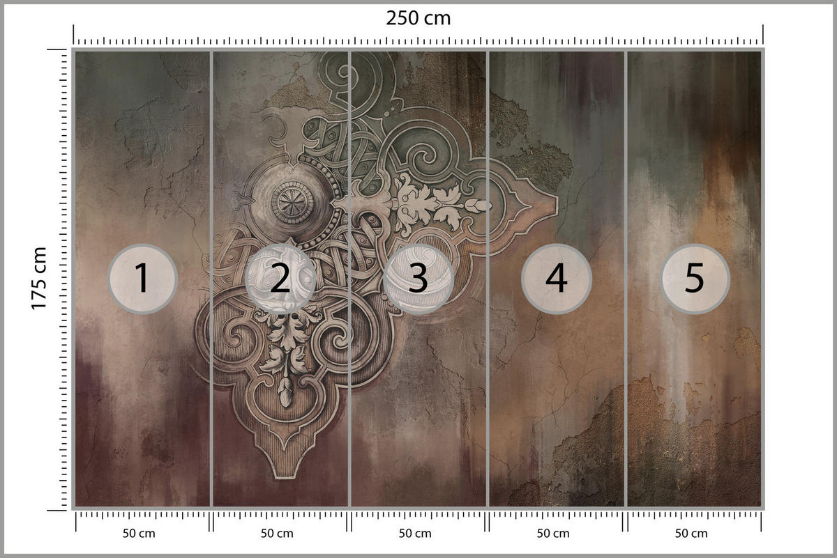 FOTOTAPETE für Esszimmer Retro Ornament Beton Wand Abstraktion 250x175 - Braun, Papier (250/175cm) - Muralo