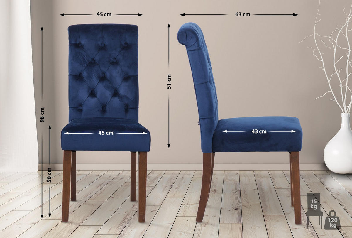 ESSZIMMERSTUHL Lisburn 98x45x63 cm blau - Blau, Textil (45/98/63cm) - furnicato