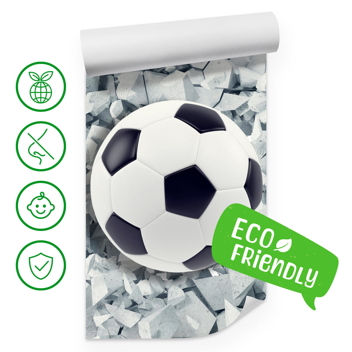 FOTOTAPETE für Kinderzimmer Fußball Riss Graue Wand Dynamik Sport 400x280 - Schwarz/Weiß, Papier (400/280cm) - Muralo