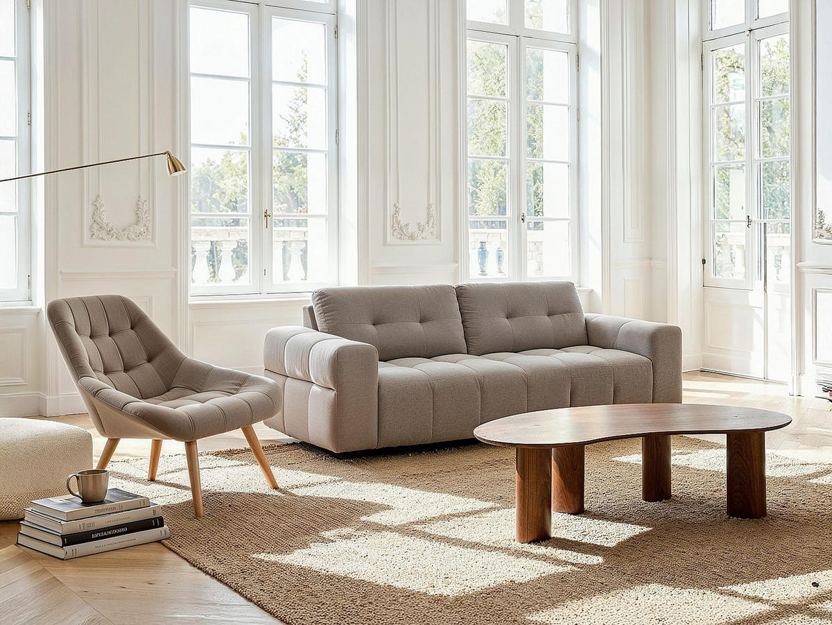 SESSEL - Samt - Beige - LUOSTO - Beige, Textil (87/83/79cm) - Vente-Unique